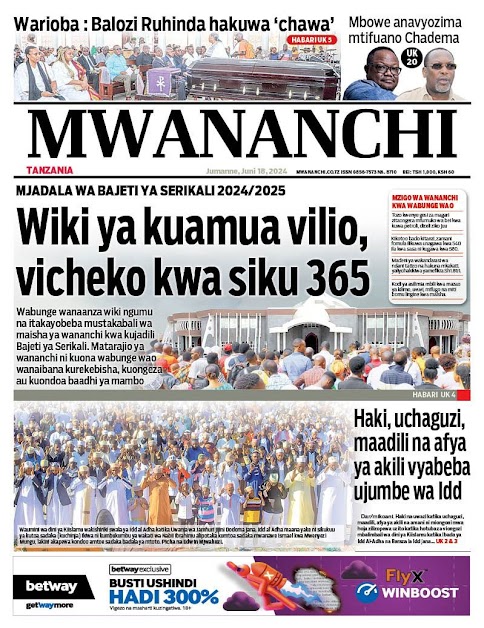 Magazeti ya leo jumanne juni 18, 2024